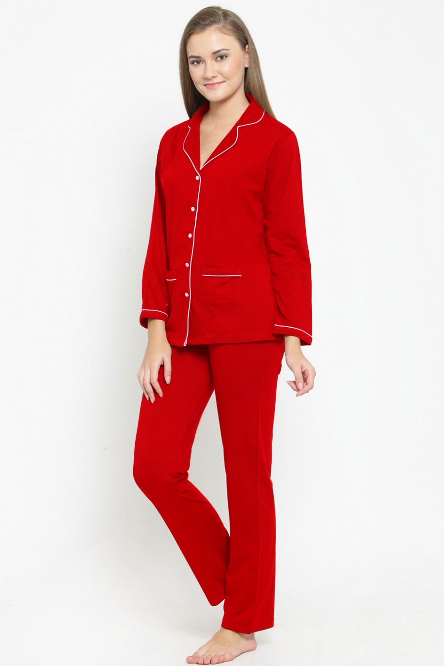 Red Cotton Night Suit Set Kovet Invogue